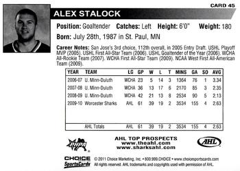 2010-11 Choice AHL Top Prospects #45 Alex Stalock Back