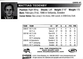 2010-11 Choice AHL Top Prospects #47 Mattias Tedenby Back