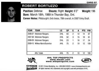 2010-11 Choice AHL Top Prospects #7 Robert Bortuzzo Back