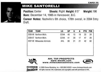2008-09 Choice AHL Top Prospects #25 Mike Santorelli Back
