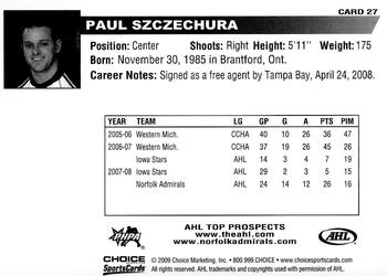 2008-09 Choice AHL Top Prospects #27 Paul Szczechura Back
