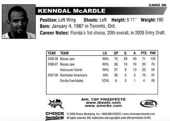 2008-09 Choice AHL Top Prospects #36 Kenndal McArdle Back