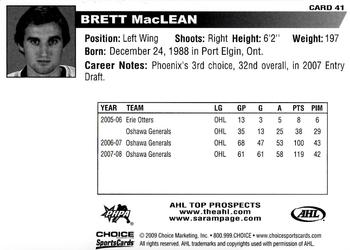 2008-09 Choice AHL Top Prospects #41 Brett MacLean Back