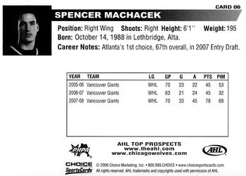 2008-09 Choice AHL Top Prospects #6 Spencer Machacek Back