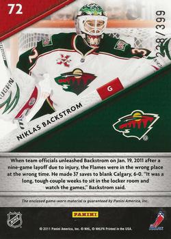 2011-12 Panini Certified - Fabric of the Game #72 Niklas Backstrom Back