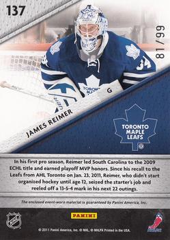 2011-12 Panini Certified - Fabric of the Game #137 James Reimer Back