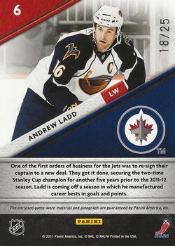 2011-12 Panini Certified - Fabric of the Game Jersey Number Autographs #6 Andrew Ladd Back