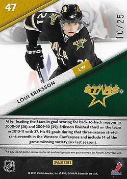 2011-12 Panini Certified - Fabric of the Game Jersey Number Autographs #47 Loui Eriksson Back