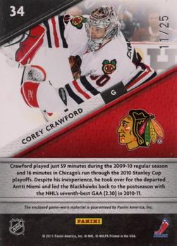 2011-12 Panini Certified - Fabric of the Game Prime #34 Corey Crawford Back