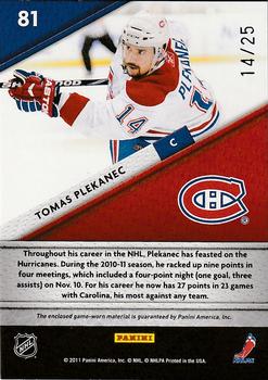 2011-12 Panini Certified - Fabric of the Game Prime #81 Tomas Plekanec Back