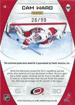 2011-12 Panini Certified - Masked Marvels Materials #4 Cam Ward Back