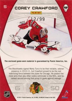 2011-12 Panini Certified - Masked Marvels Materials #5 Corey Crawford Back