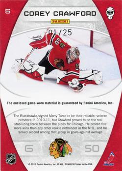 2011-12 Panini Certified - Masked Marvels Materials Prime #5 Corey Crawford Back