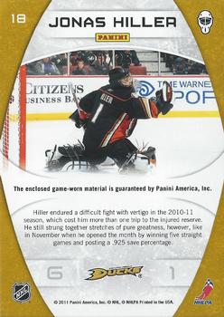 2011-12 Panini Certified - Masked Marvels Materials Prime #18 Jonas Hiller Back