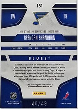 2011-12 Panini Certified - Mirror Blue Materials #151 Brendan Shanahan Back