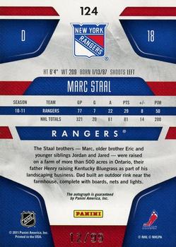 2011-12 Panini Certified - Mirror Blue Signatures #124 Marc Staal Back