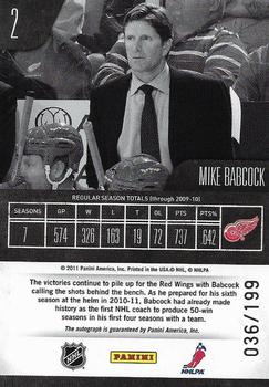 2010-11 Panini Zenith - Behind the Bench Autographs #2 Mike Babcock Back