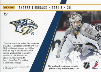 2010-11 Panini Zenith - Rookie Roll Call Jerseys #19 Anders Lindback Back
