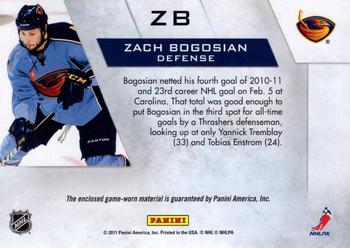 2010-11 Panini Zenith - Winter Warriors Materials #ZB Zach Bogosian Back