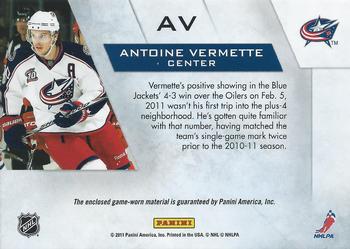 2010-11 Panini Zenith - Winter Warriors Materials #AV Antoine Vermette Back