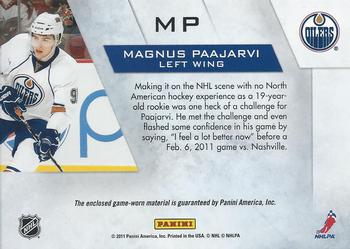 2010-11 Panini Zenith - Winter Warriors Materials #MP Magnus Paajarvi Back