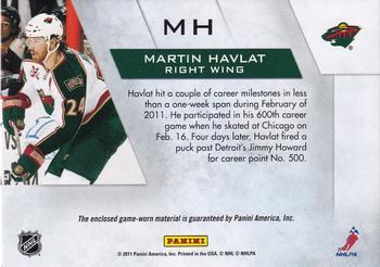 2010-11 Panini Zenith - Winter Warriors Materials #MH Martin Havlat Back