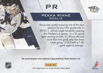 2010-11 Panini Zenith - Winter Warriors Materials #PR Pekka Rinne Back