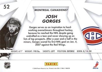 2010-11 Donruss - Boys of Winter #52 Josh Gorges Back