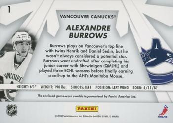 2010-11 Donruss - Boys of Winter Threads #1 Alexandre Burrows Back