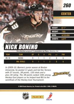 2010-11 Donruss - Rated Rookies Autographs #260 Nick Bonino Back