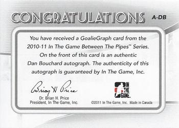 2010-11 In The Game Between The Pipes - Autographs #A-DB Dan Bouchard  Back