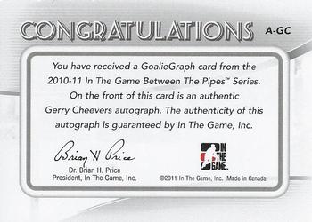 2010-11 In The Game Between The Pipes - Autographs #A-GC Gerry Cheevers Back