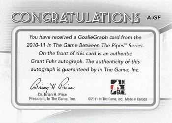 2010-11 In The Game Between The Pipes - Autographs #A-GF Grant Fuhr Back