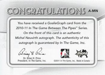 2010-11 In The Game Between The Pipes - Autographs #A-MN Michal Neuvirth Back