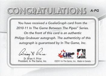 2010-11 In The Game Between The Pipes - Autographs #A-PG Philipp Grubauer  Back