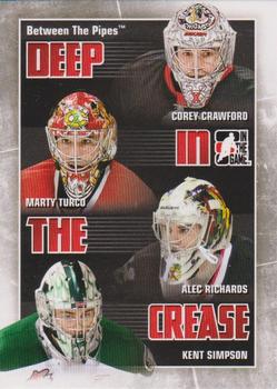 2010-11 In The Game Between The Pipes - Deep In The Crease #DC-07 Corey Crawford / Marty Turco / Alec Richards / Kent Simpson  Front