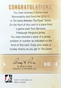 2010-11 In The Game Between The Pipes - Game-Used Emblem Silver #M-66 Tom Barrasso Back