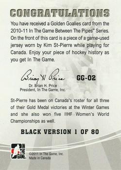 2010-11 In The Game Between The Pipes - Golden Goalies Jerseys Black #GG-02 Kim St-Pierre Back