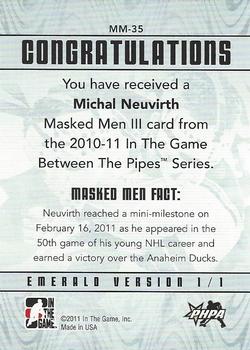 2010-11 In The Game Between The Pipes - Masked Men III Emerald #MM-35 Michal Neuvirth Back
