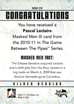 2010-11 In The Game Between The Pipes - Masked Men III Silver #MM-39 Pascal Leclaire  Back