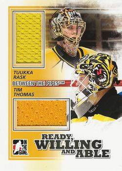 2010-11 In The Game Between The Pipes - Ready Willing and Able Jerseys Black #RWA-02 Tim Thomas / Tuukka Rask  Front