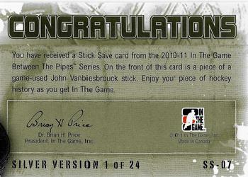2010-11 In The Game Between The Pipes - Stick Save Silver #SS-07 John Vanbiesbrouck Back
