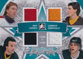 2010-11 In The Game Decades 1980s - All-Stars Jerseys Silver #AS-10 Patrick Roy / Mario Lemieux / Paul Coffey / Luc Robitaille  Front