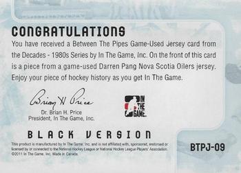2010-11 In The Game Decades 1980s - Between The Pipes Jerseys Black #BTPJ-09 Darren Pang  Back