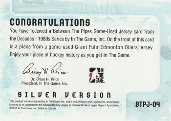 2010-11 In The Game Decades 1980s - Between The Pipes Jerseys Silver #BTPJ-04 Grant Fuhr  Back