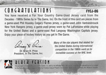 2010-11 In The Game Decades 1980s - For Your Country Jerseys Black #FYCJ-06 Phil Housley / John Vanbiesbrouck / Pat LaFontaine / Rod Langway  Back