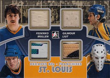 2010-11 In The Game Decades 1980s - Franchise Jerseys Silver #F-16 Bernie Federko / Doug Gilmour / Joe Mullen / Mike Liut  Front