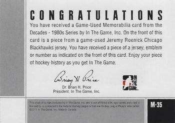 2010-11 In The Game Decades 1980s - Game Used Jerseys Black #M35 Jeremy Roenick  Back