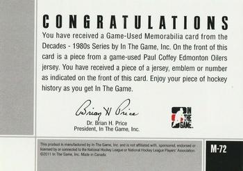 2010-11 In The Game Decades 1980s - Game Used Jerseys Black #M72 Paul Coffey  Back