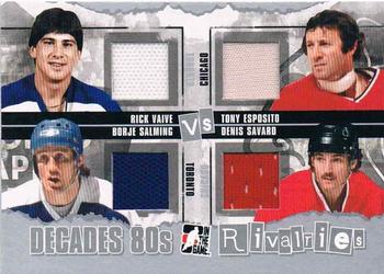 2010-11 In The Game Decades 1980s - Rivalries Jerseys Silver #R-07 Rick Vaive / Borje Salming / Tony Esposito / Denis Savard  Front